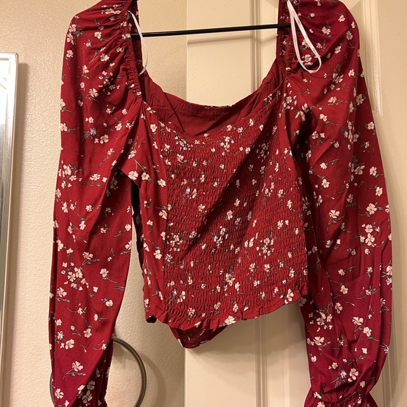 Lulus Fall For Flowers Burgundy Floral Print Ruched Long Sleeve Top - Picture 6 of 6